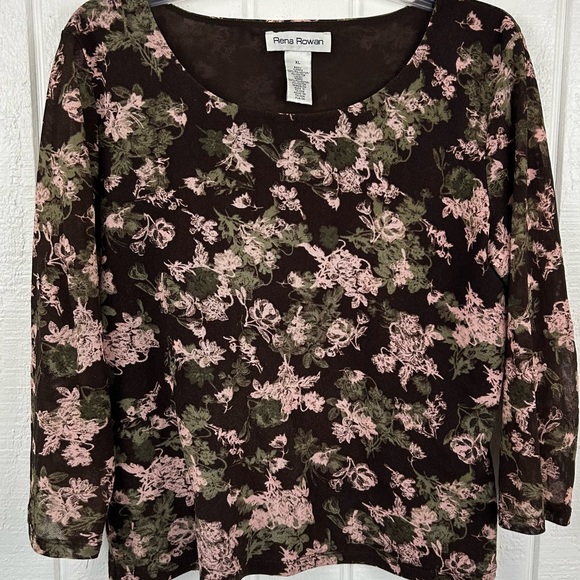 Rena Rowan Tops - Rena Rowan Women 3/4 Sleeve Y2K Mesh Top Brown Fairy Grunge Boho Western Size XL